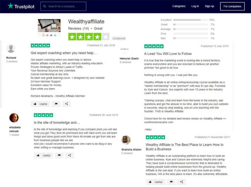 Wealthy Affiliate TrustPilot Review